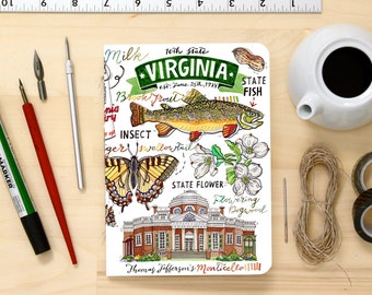 Virginia notebook, state symbols, blank journal, illustration, stationery, the Old Dominion