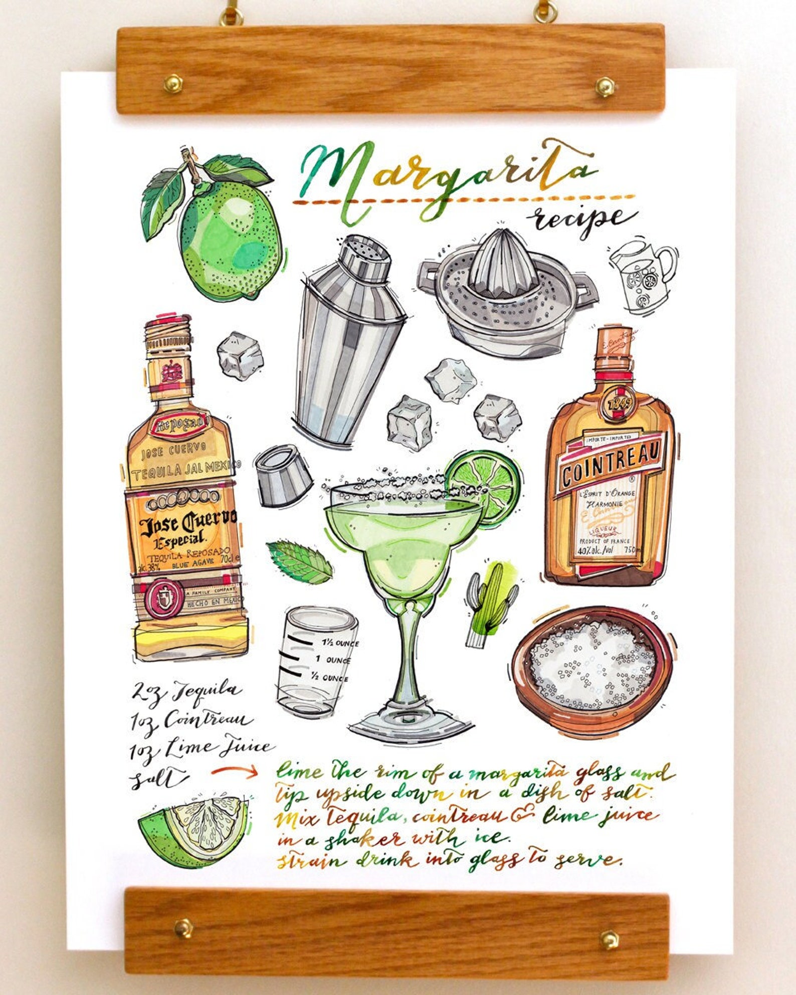 Margarita Print. Cocktail Illustration. Recipe. Bar Decor. - Etsy