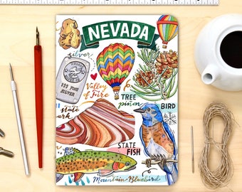 Nevada notebook, Blank journal, illustration, State symbols, Stationery.