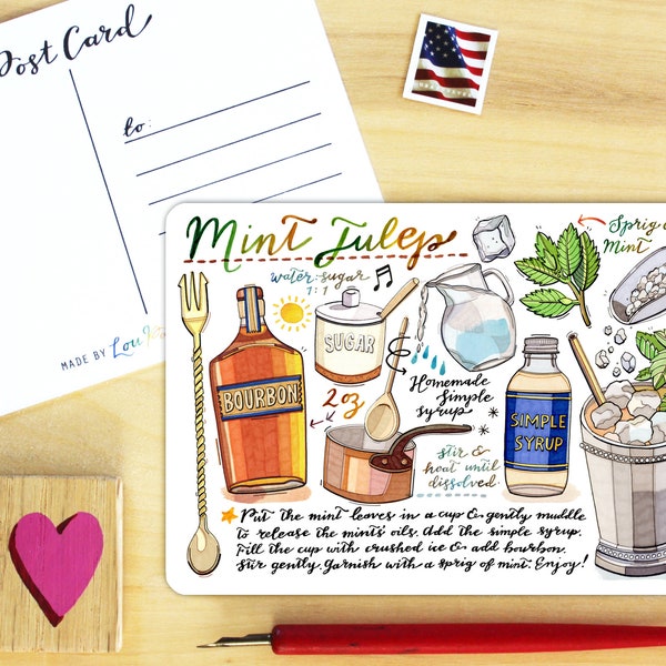 Mint Julep Postcard. Classic cocktails.