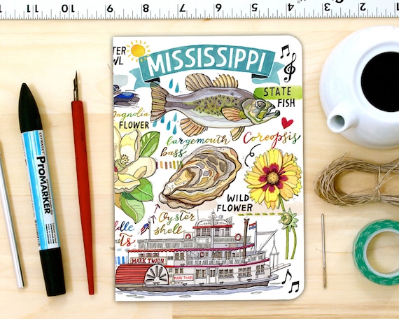 Mississippi Notebook. Blank journal. Gift. State symbols.