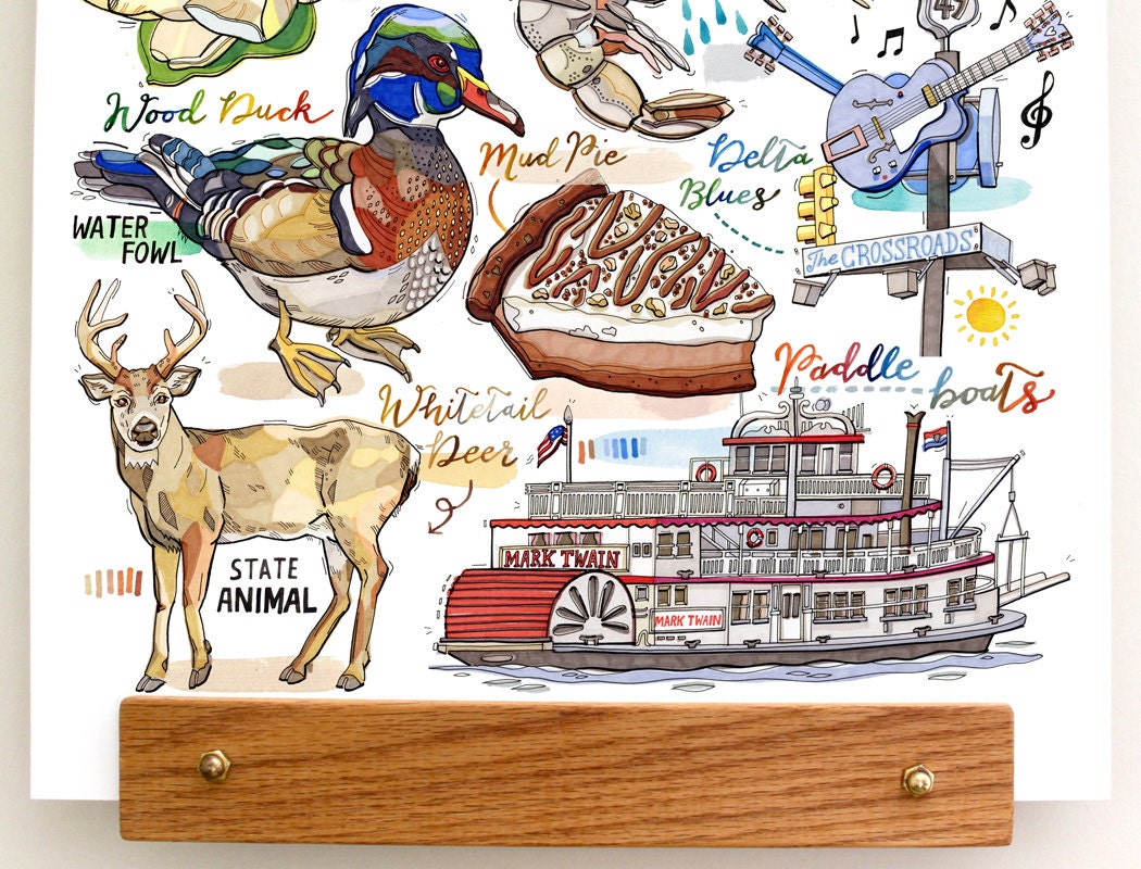 Mississippi Print State symbols illustration home decor Etsy