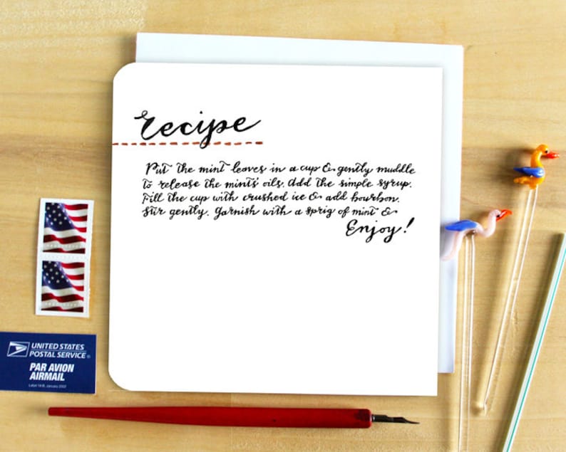 Mint Julep Cocktail Notecard. Recipe Card. Etsy