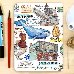 Alaska notebook, blank journal, the Last Frontier, state symbols, illustration, stationery. zdjęcie 2