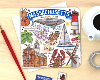 Massachusetts Notecard. Single or Pack of 4.