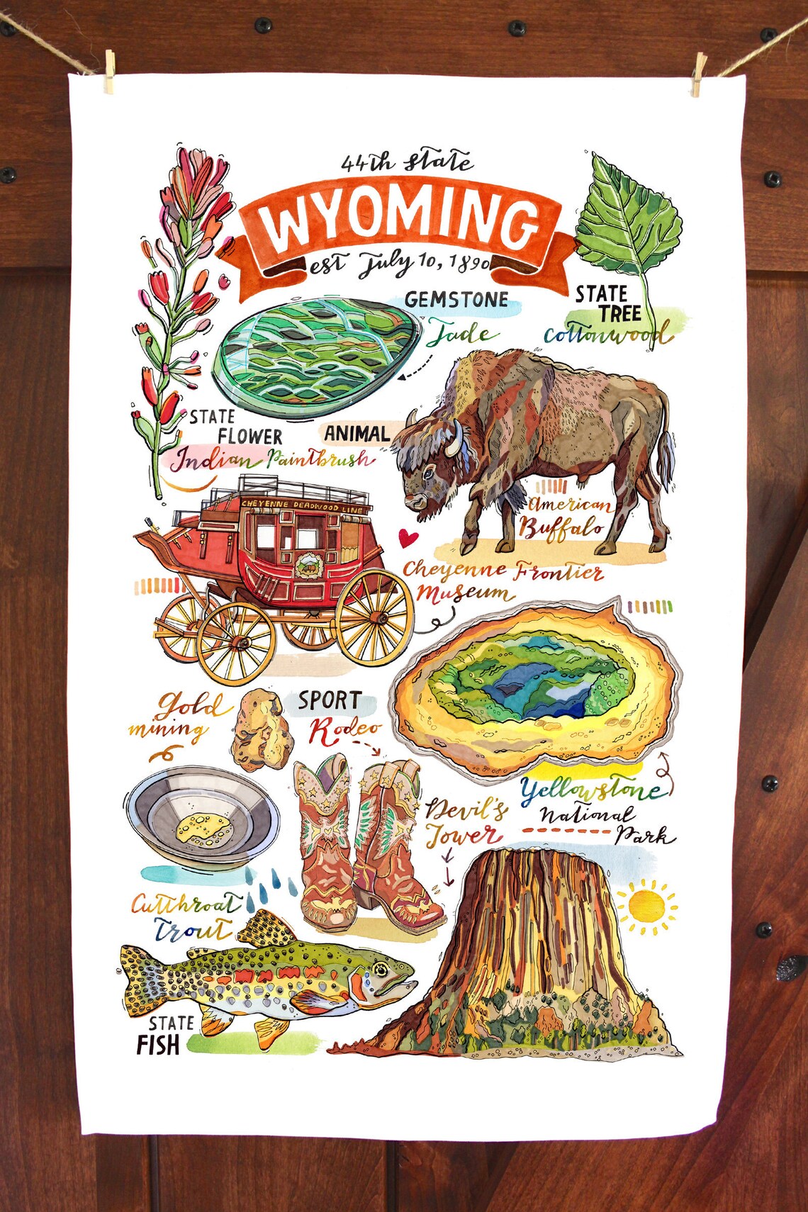 Tea Towel Wyoming State Map main image 1