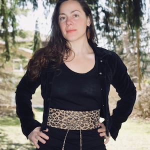 New Plus Size VIKTOR SABO Canadian Exclusive Handmade Obi Leopard Lambskin Print For Waistline Up To 65&quot;/165 cm Ship as Gift