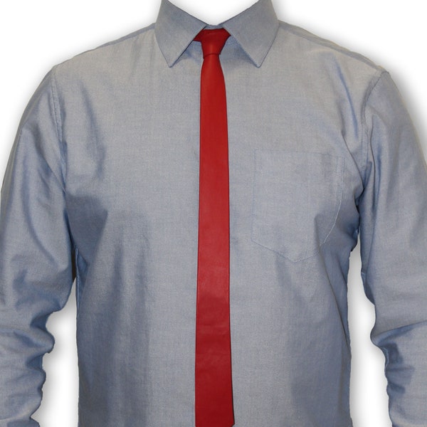 Nouveau VIKTOR SABO Cravate en peau d'agneau rouge faite à la main au Canada 1,5" / 3,8 cm Expédié comme cadeau