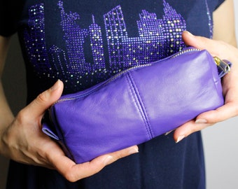 New VIKTOR SABO Lambskin Exclusive Handmade Canadian Cosmetic  Bag in PURPLE Ship as Gift