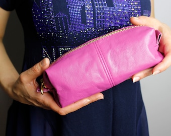 New VIKTOR SABO Exclusive Canadian Handmade Lambskin FUCHSIA Cosmetic Bag Ship as Gift