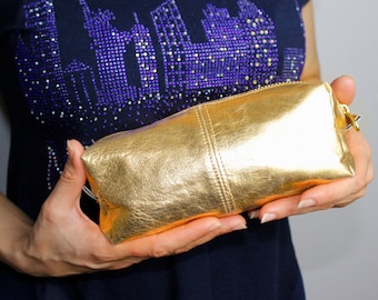 New VIKTOR SABO Exclusive Canadian Handmade Lambskin Foil GOLD Cosmetic Bag Ship as Gift