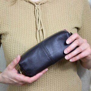 New VIKTOR SABO Exclusive Canadian Handmade Lambskin Dark BROWN Cosmetic Bag Ship as Gift image 1