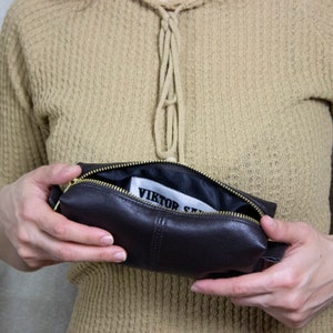 New VIKTOR SABO Exclusive Canadian Handmade Lambskin Dark BROWN Cosmetic Bag Ship as Gift image 5