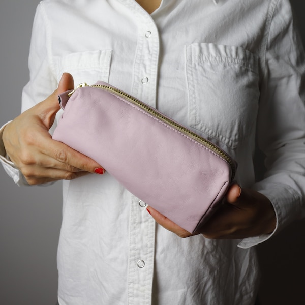 New VIKTOR SABO Exclusive Canadian Handmade Lambskin Pastel PINK Cosmetic Bag Ship as Gift