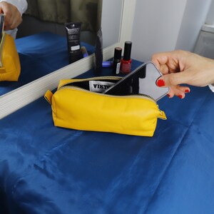 New VIKTOR SABO Lambskin Exclusive Canadian Handmade Cosmetic Bag In MUSTARD Ship As Gift image 3