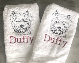 Westie Hand Towel, Personalized Dog Towel, West Highland White Terrier, Westie Towel