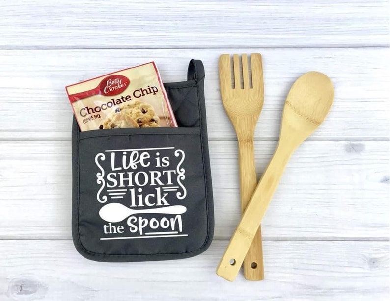 Christmas gifts lick the spoon Life is short Christmas stocking stuffer pot holder