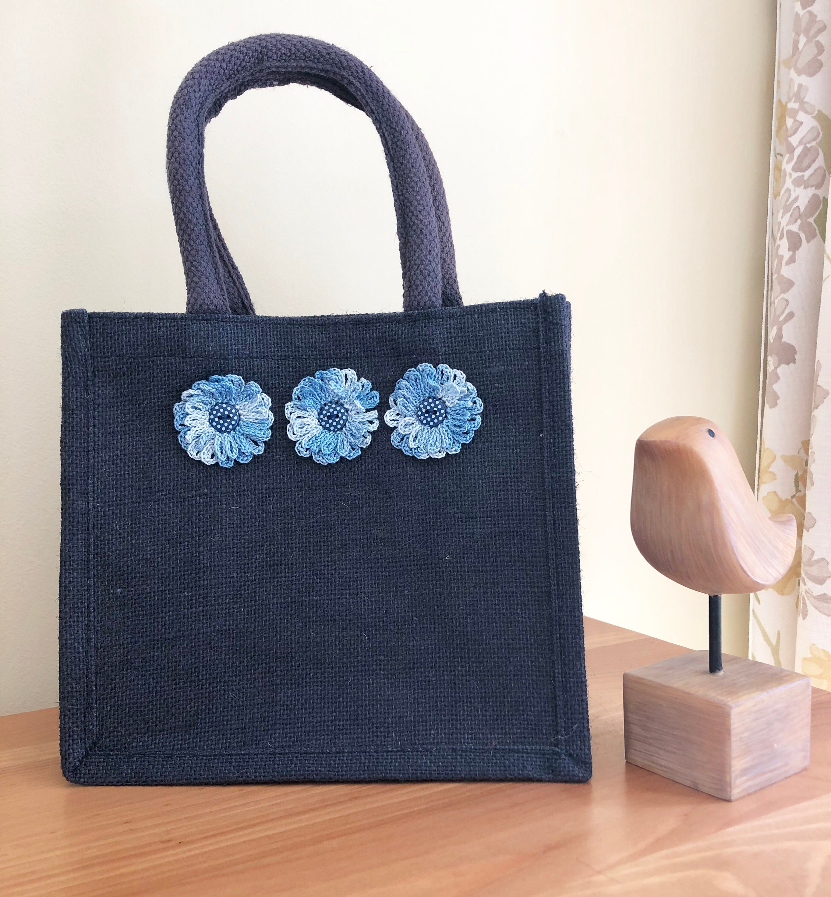 Jute Bag With Hand Crocheted Decoration Jute Gift Bag Lunch Etsy