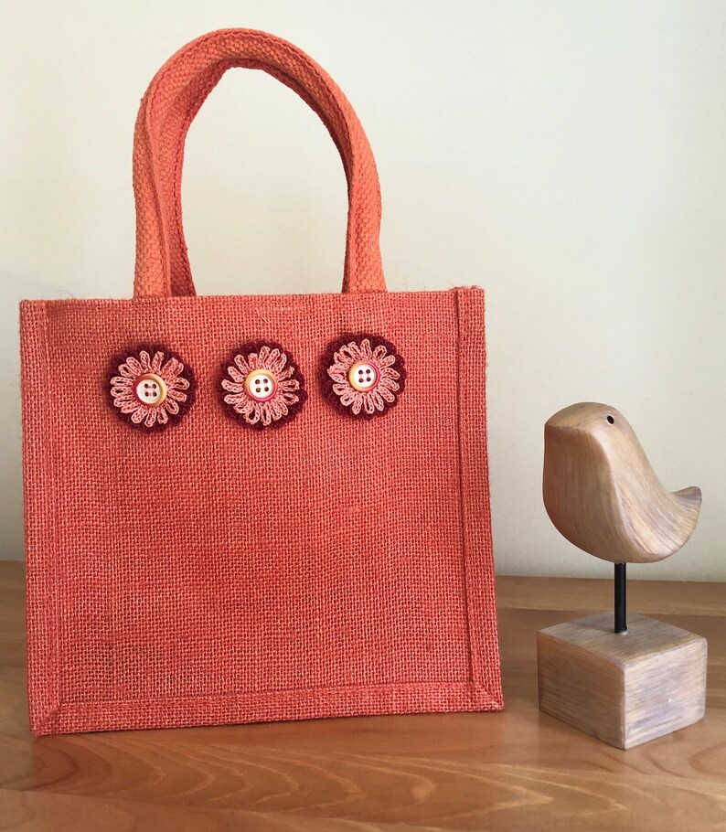Jute Bag With Hand Crocheted Decoration Jute Gift Bag Lunch Etsy