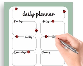 Daily Planner Page—Ladybugs, Weekly Planner PDF, Cute Lady Bug