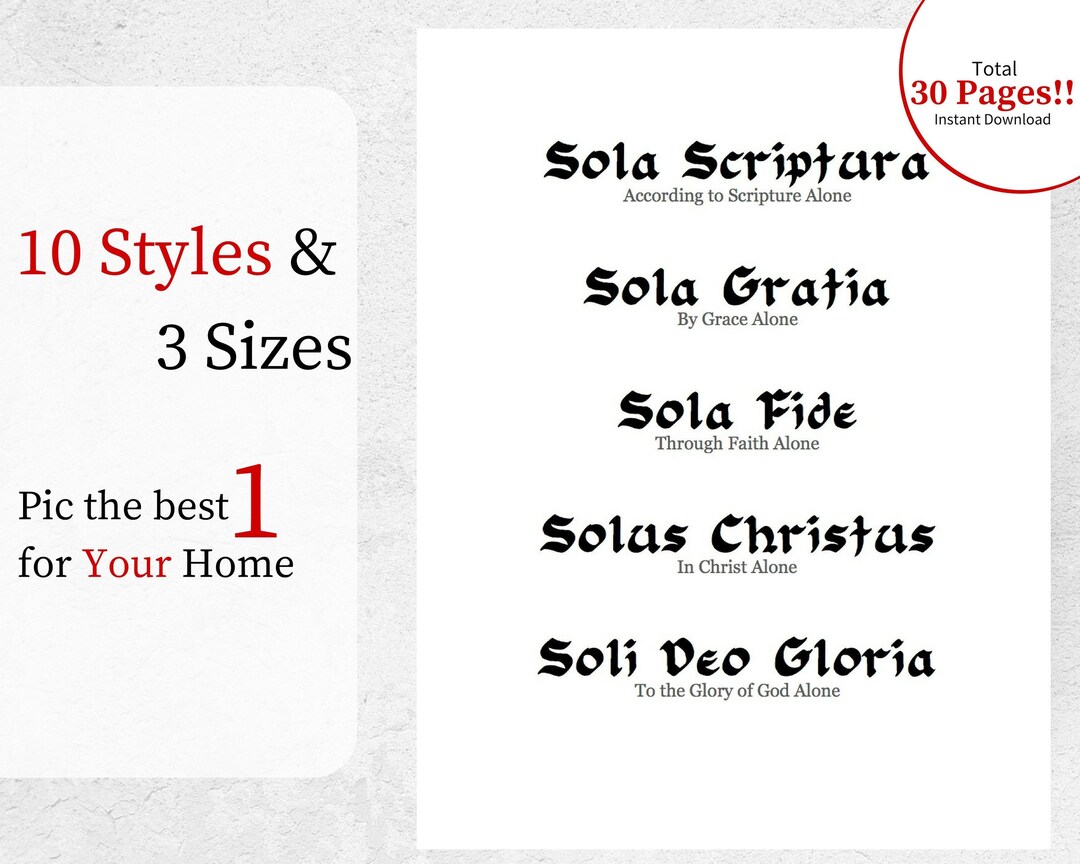 Five Solas Printable Soli Deo Gloria Home Decor Printable Farmhouse Art ...