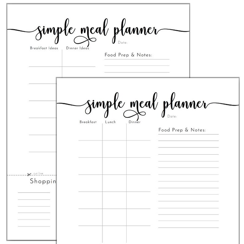 Simple Meal Planner Printable Weekly Meal Plan Shopping List Etsy
