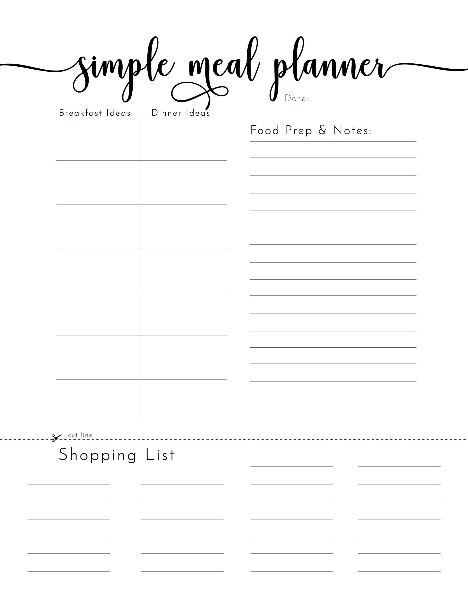 Simple Meal Planner Printable Weekly Meal Plan Shopping List - Etsy