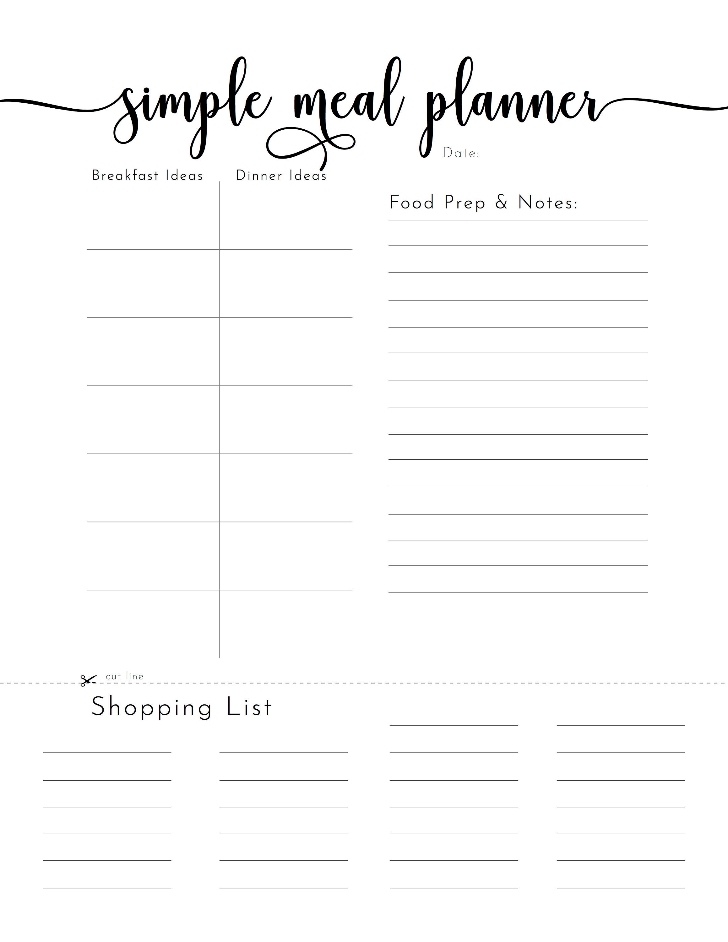 Simple Meal Planner Printable Weekly Meal Plan Shopping List -  UK