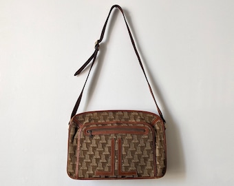 LANVIN | canvas and leather shoulder purse | camel monogram handbag