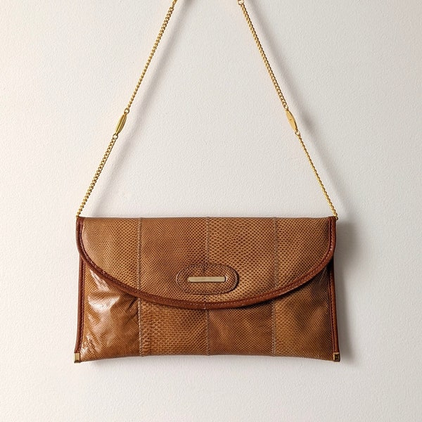 1970s | snakeskin leather purse | tan envelope clutch