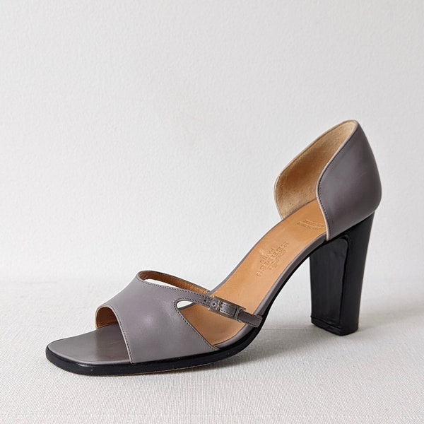 HERMÈS | gray heeled sandals | h buckle hardware | 35.5