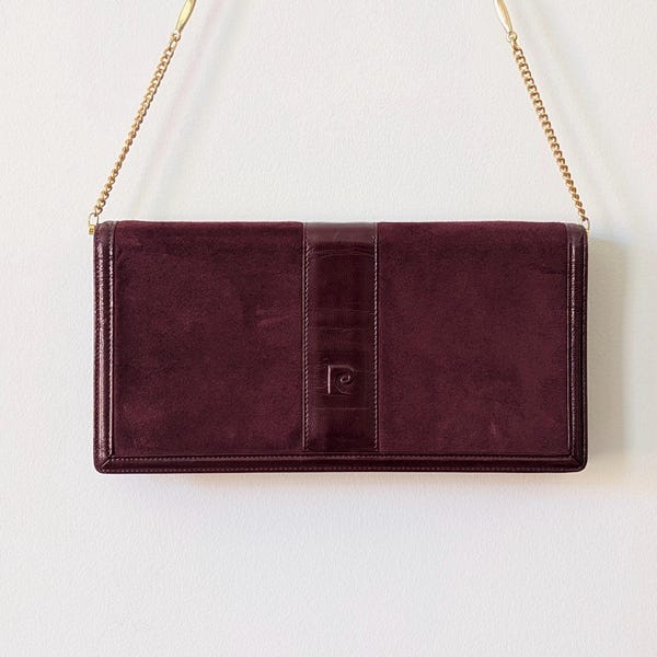 PIERRE CARDIN |  shoulder purse & enveloppe clutch | burgundy suede and leather