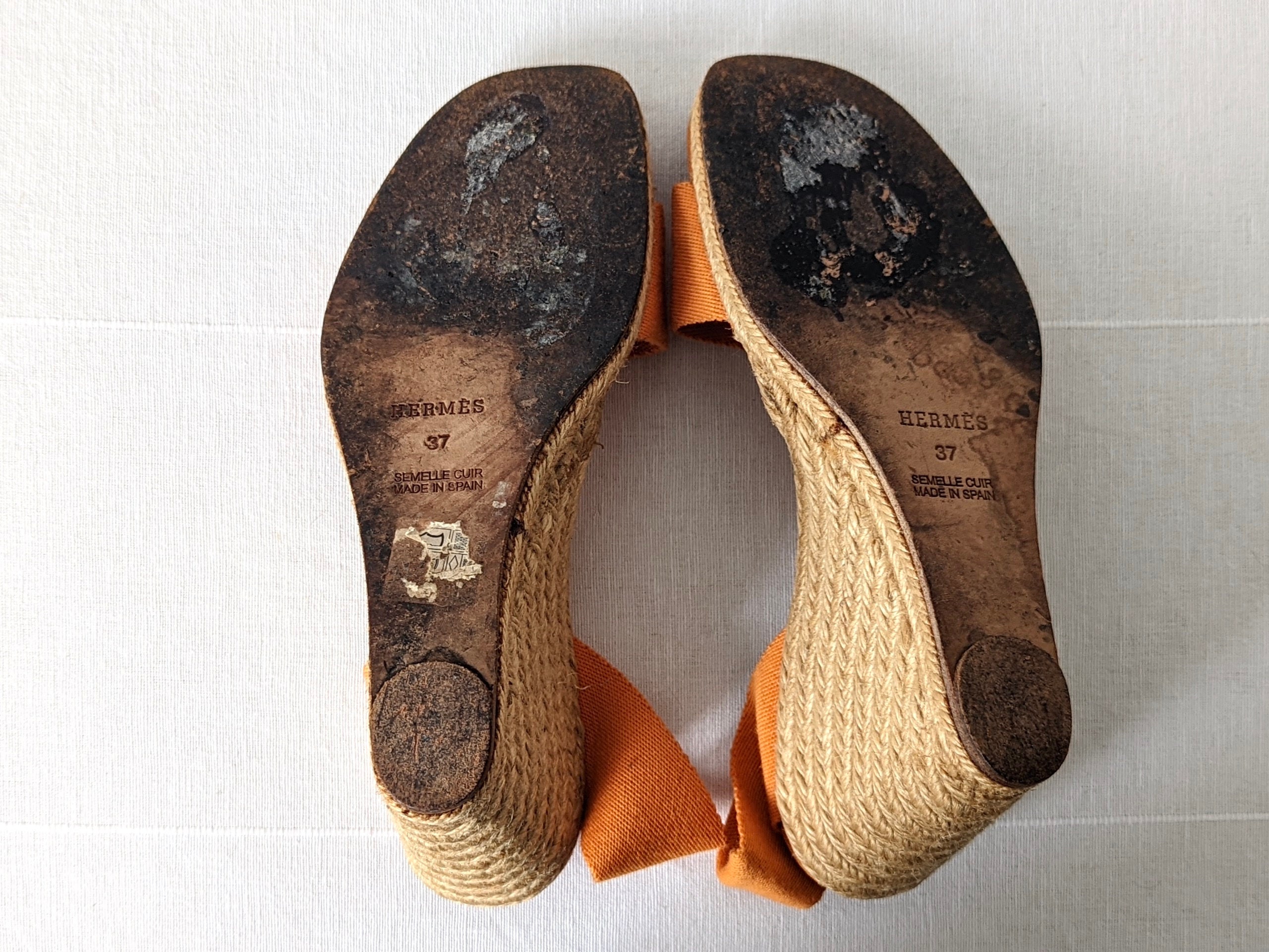 靴 Hermes Logo Orange Espadrilles HERMÈS | Orange Espadrille Wedges | Rattan Sandals L EU 37