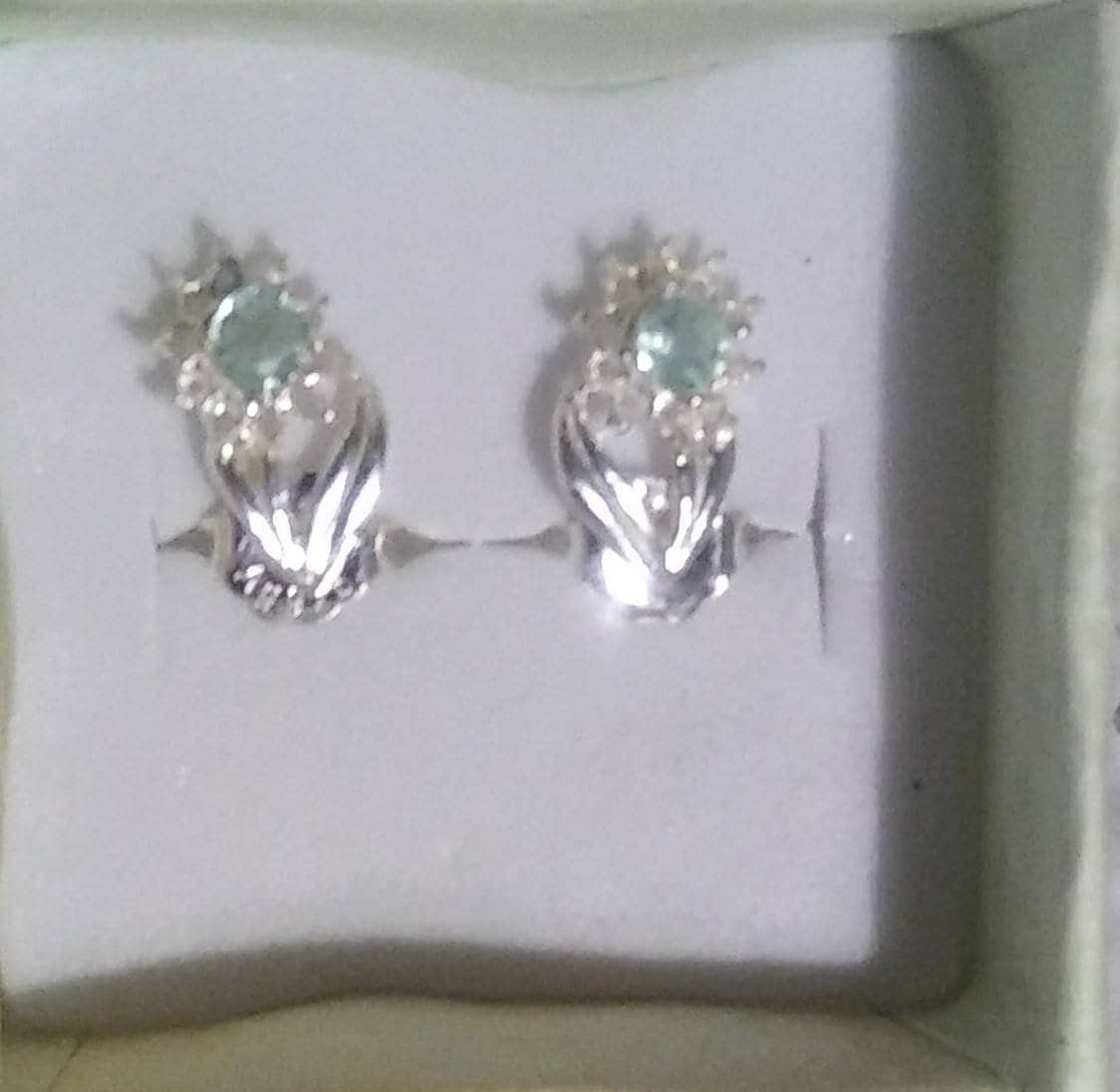 Natural Rare Copper Bearing Paraiba Tourmaline Diamond accented Sterling Silver Earrings (Comes with report) - Thumbnail 2