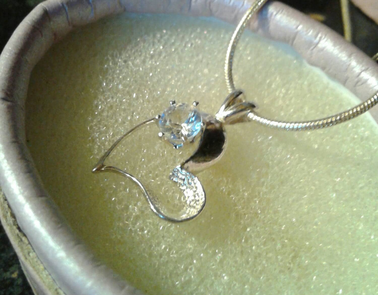 Natural White Zircon Sterling Silver Heart Necklace - Thumbnail 2