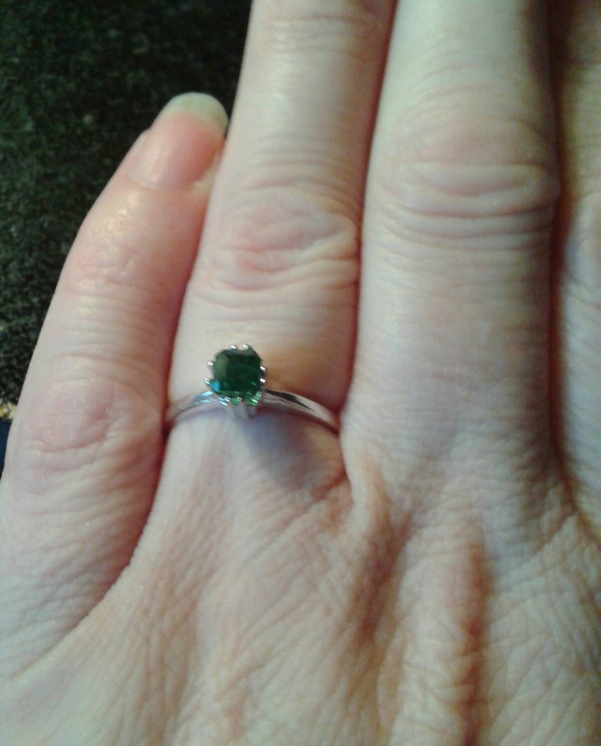 Natural Green Verdelite Tourmaline Sterling Silver Engagement Ring - Thumbnail 4