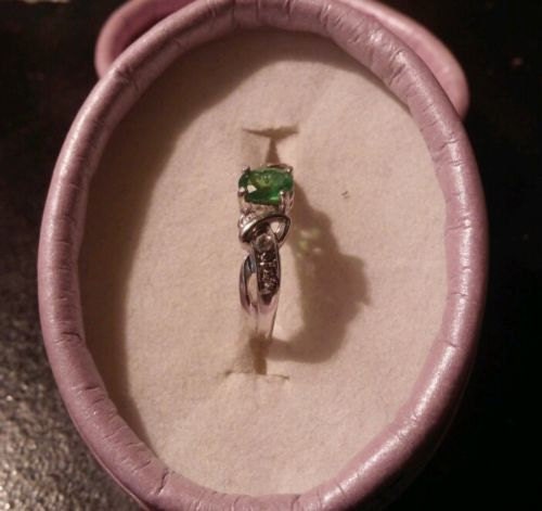 Natural Tsavorite Garnet White Sapphire accented Sterling Silver Ring - Thumbnail 2