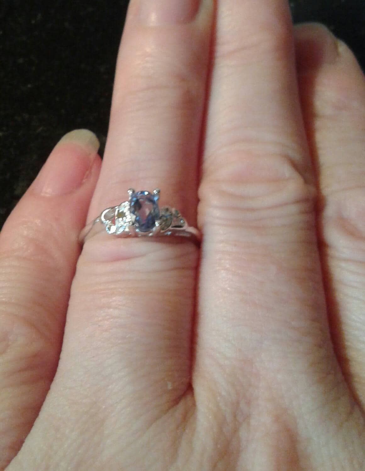 Natural Rare Maxixe Blue Beryl Diamond accented Sterling Silver Engagement Ring (Comes with report) - Thumbnail 2
