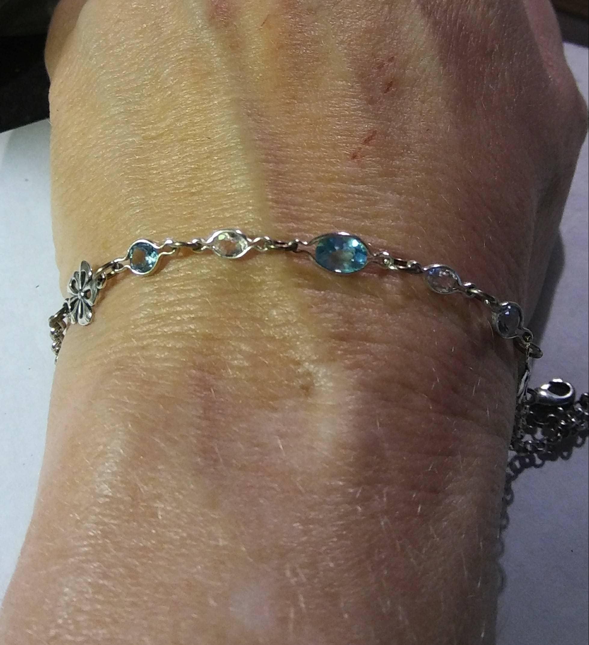 Natural Blue & White Zircon Sterling Silver Bracelet