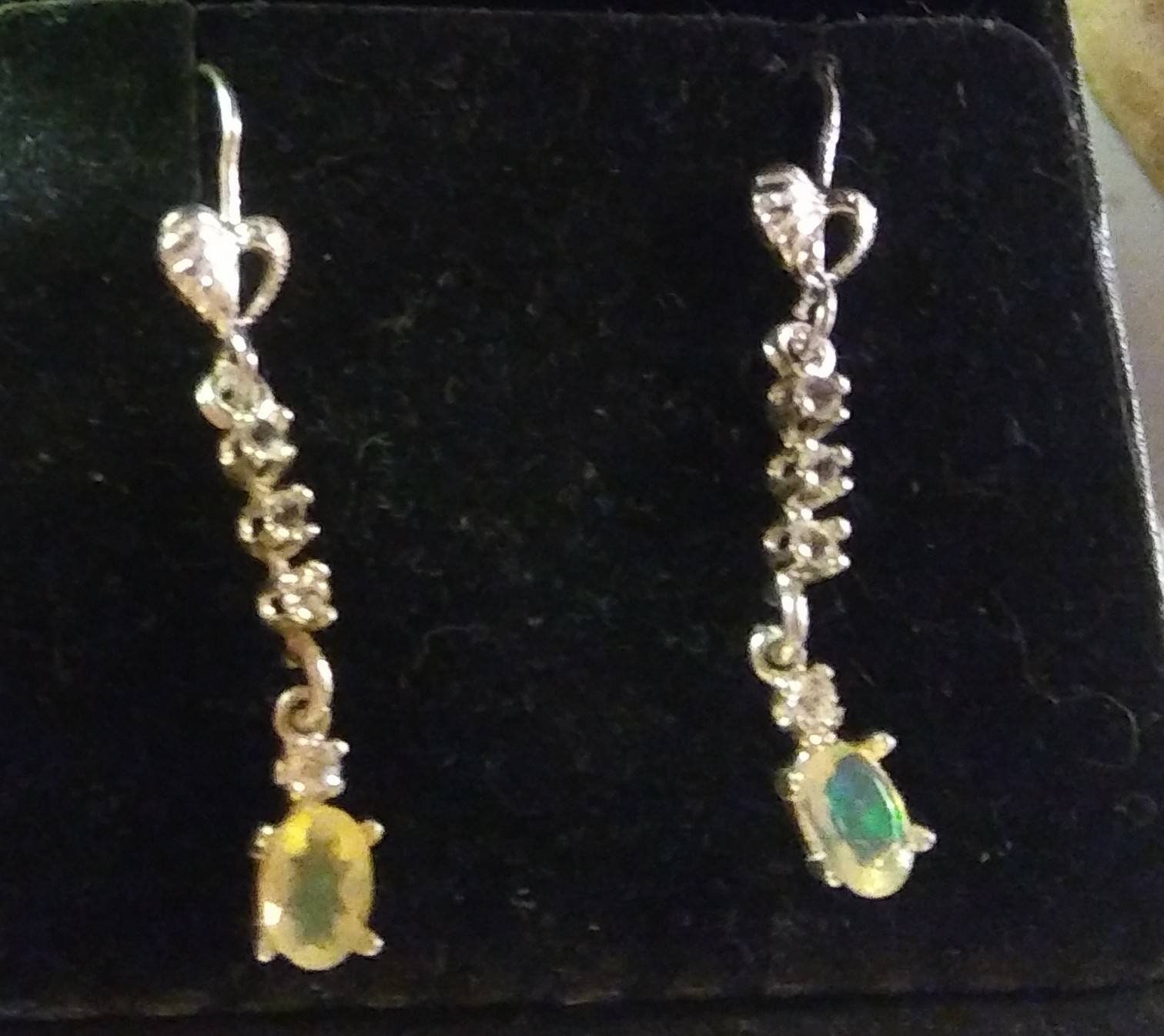 Natural Ethiopian Opal White Zircon accented Sterling Silver Earrings - Thumbnail 3