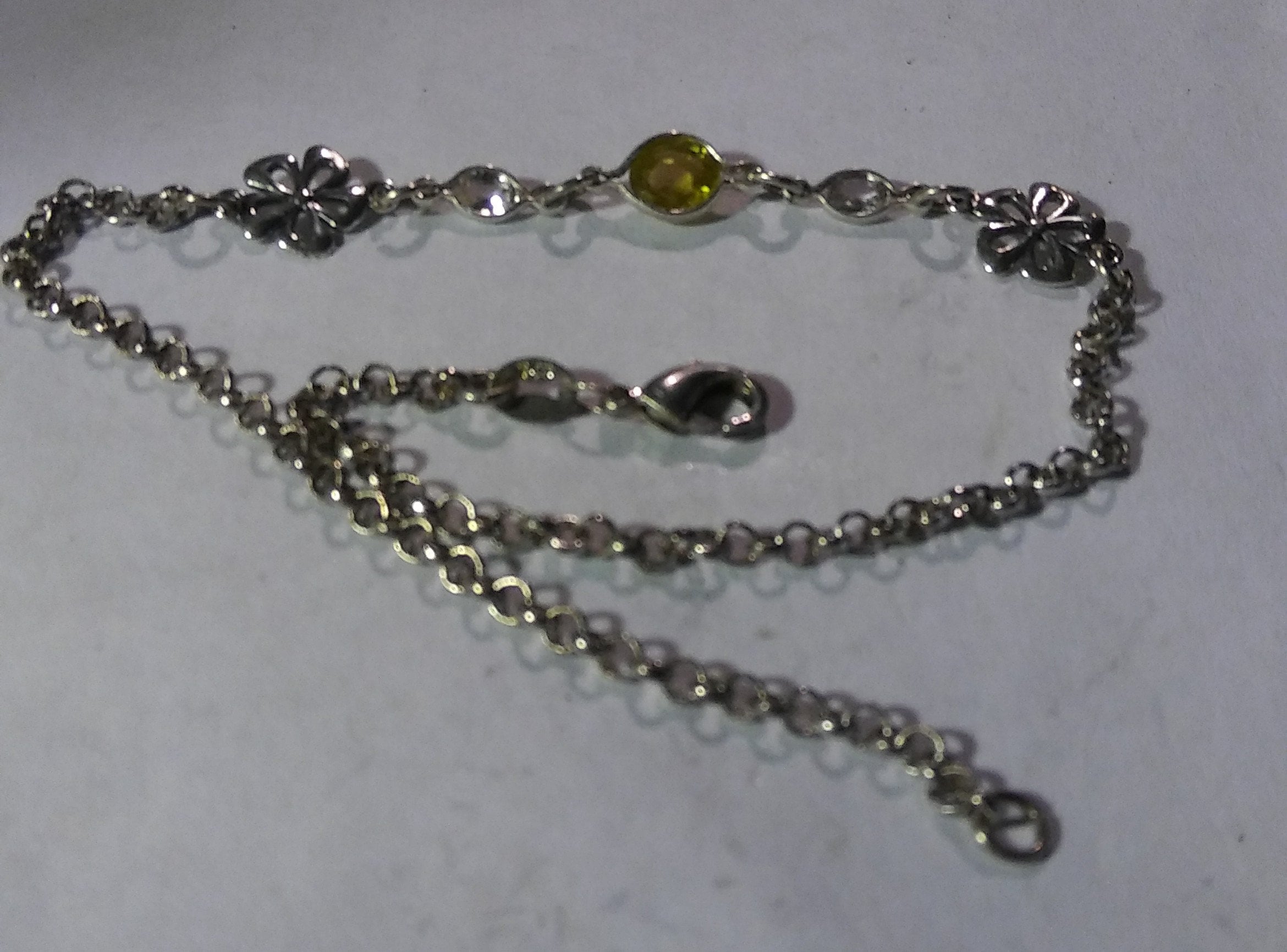 Natural Mali Garnet White Zircon Sterling Silver Bracelet - Thumbnail 2