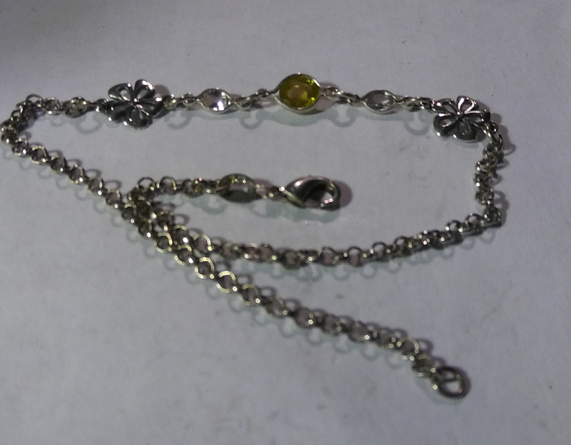 Natural Mali Garnet White Zircon Sterling Silver Bracelet - Thumbnail 3