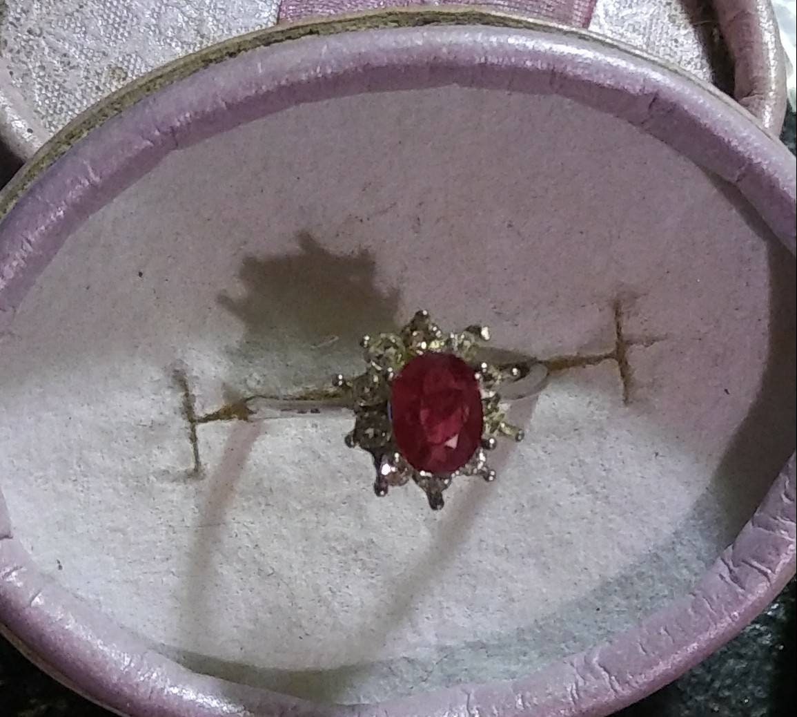 Natural Ruby Zircon accented Sterling Silver Engagement Ring - Thumbnail 2