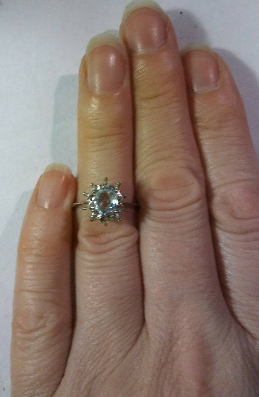 Natural Aquamarine White Zircon accented Sterling Silver Engagement Ring - Thumbnail 2