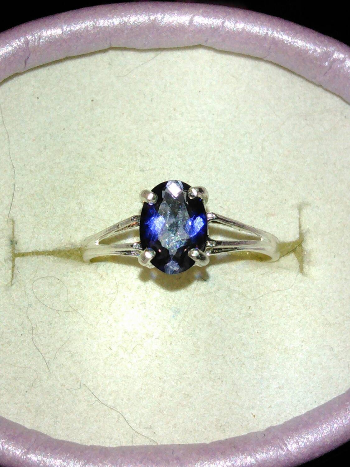 Natural Iolite Sterling Silver Engagement Ring