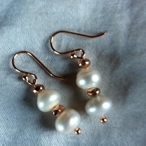 Pearl 14K Rose Gold Vermeil Earrings - Thumbnail 2