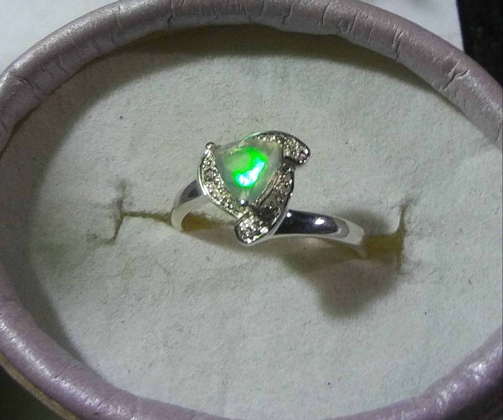 Natural Ethiopian Opal Tanzanite accented Sterling Silver Ring