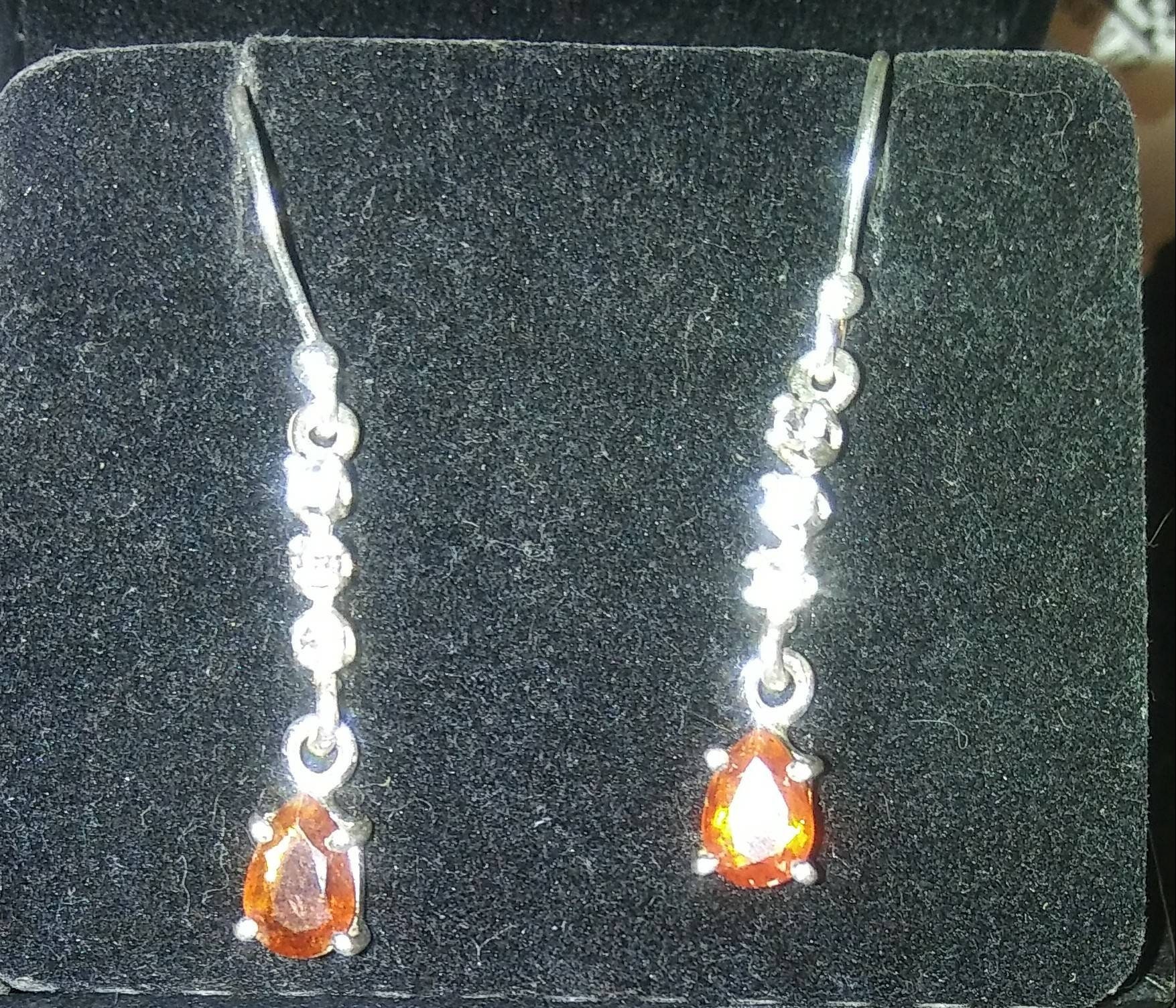 Natural Very Rare Orange Kyanite Zircon accented  Sterling Silver Earrings - Thumbnail 3