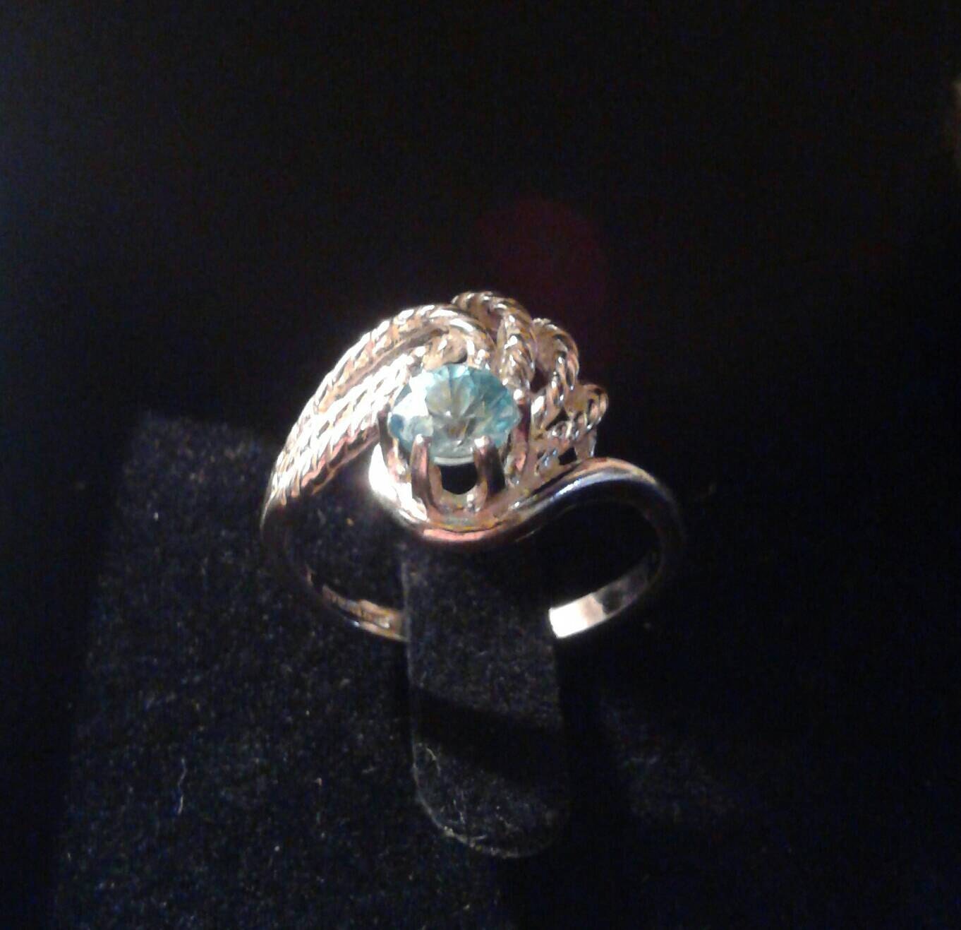 Natural Blue Zircon Sterling Silver Engagement  Ring