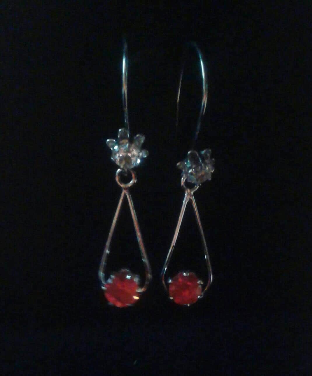 Natural Mexican Fire Opal White Zircon Sterling Silver  Earrings - Thumbnail 2
